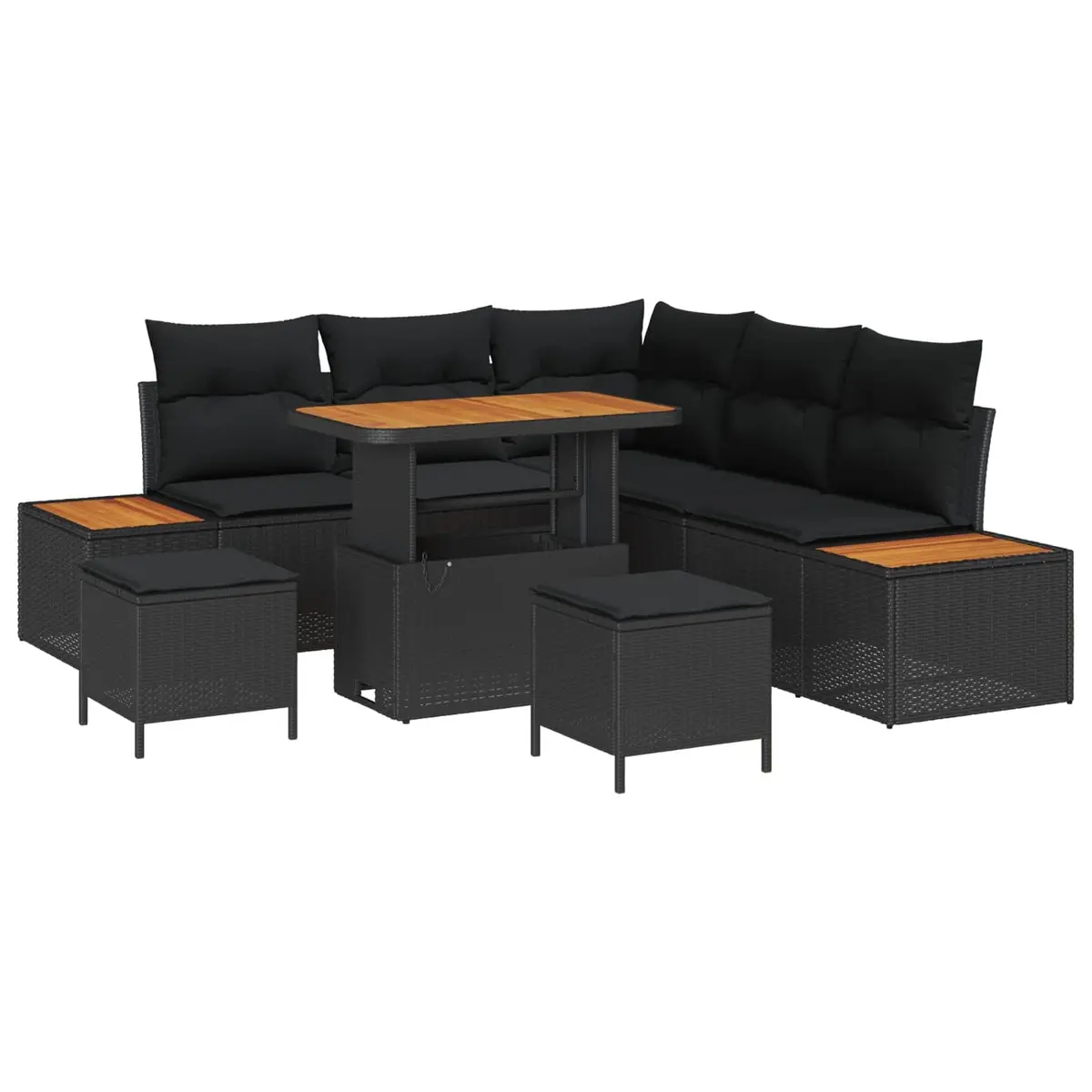 8-Piece Black Modular Garden Sofa Set with Cushions