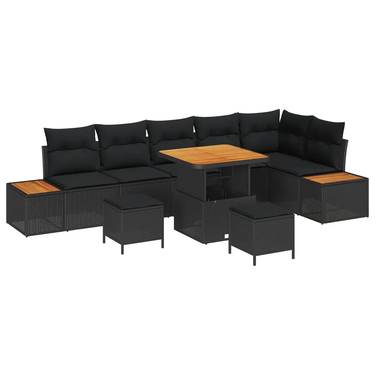 Outdoor Garden Sofa Set 9 Piece Black Poly Rattan Patio Lounge Furniture with