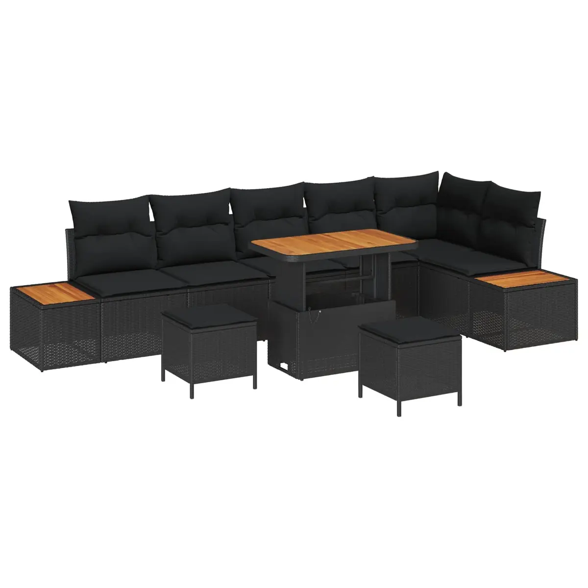 Black 9-Piece Poly Rattan Outdoor Sofa Set