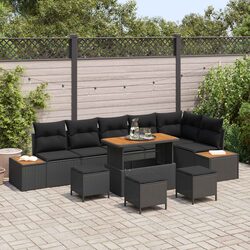 Black Poly Rattan Outdoor Garden Sofa Set - 10 Piece