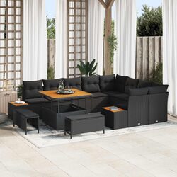 Durable 12-Piece Outdoor Sofa Set with Black Poly Rattan