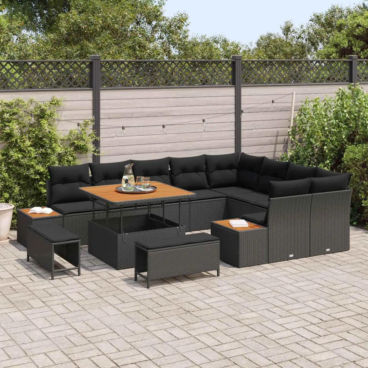 12-Piece Outdoor Sofa Set with Black Poly Rattan