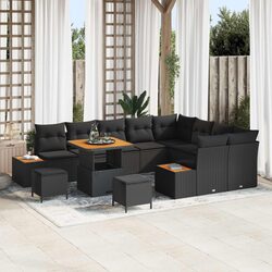 Durable 12-Piece Black Poly Rattan Garden Sofa Set