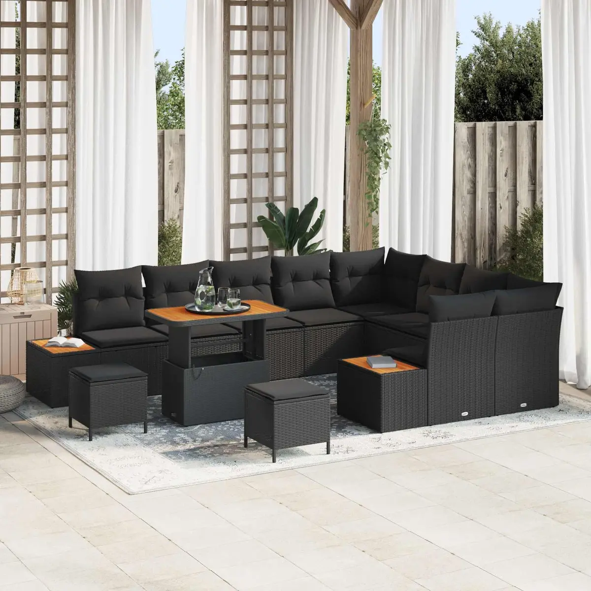 Garden Sofa Set Poly Rattan 12 Piece Outdoor Seating Black with Cushions