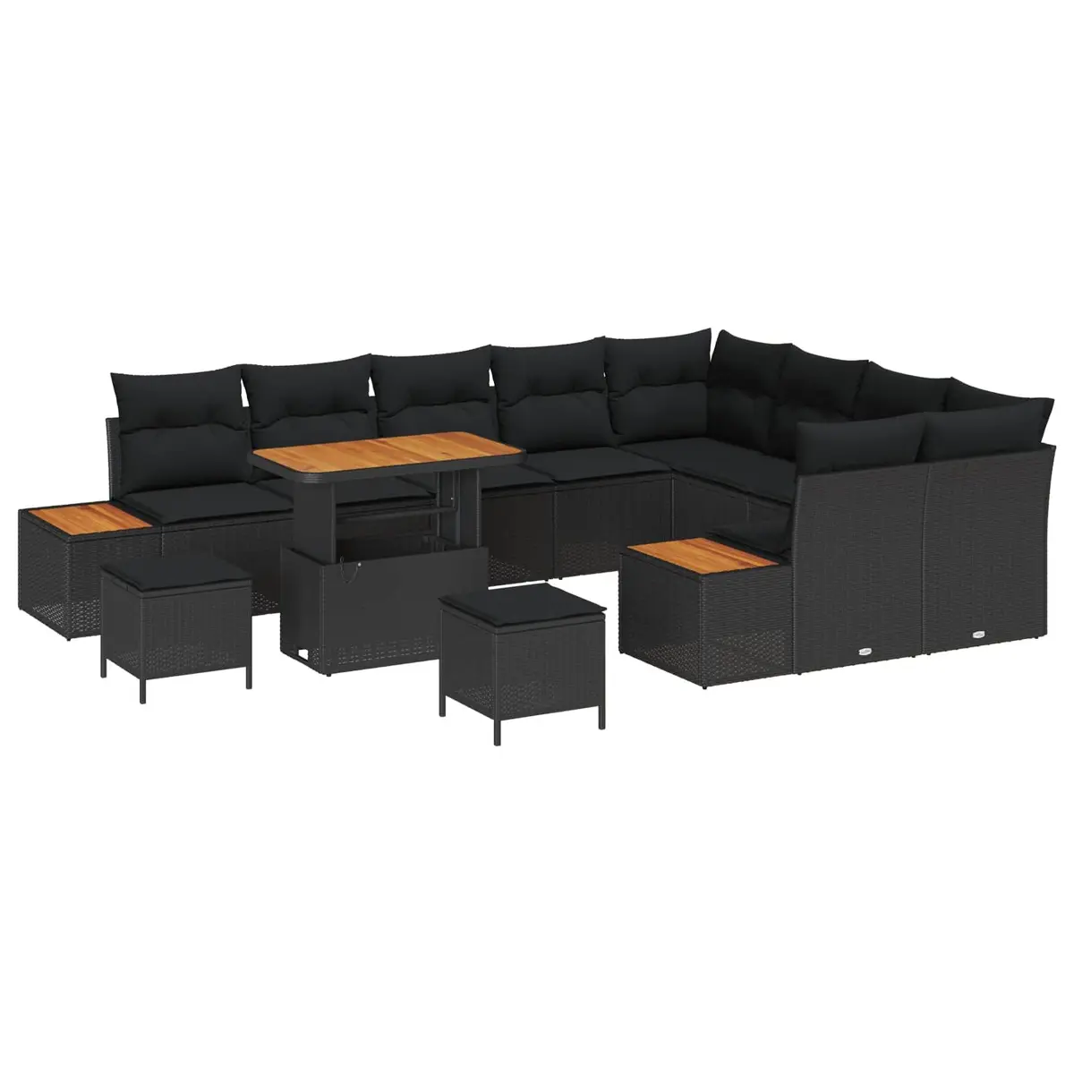 Garden Sofa Set Poly Rattan 12 Piece Outdoor Seating Black with Cushions