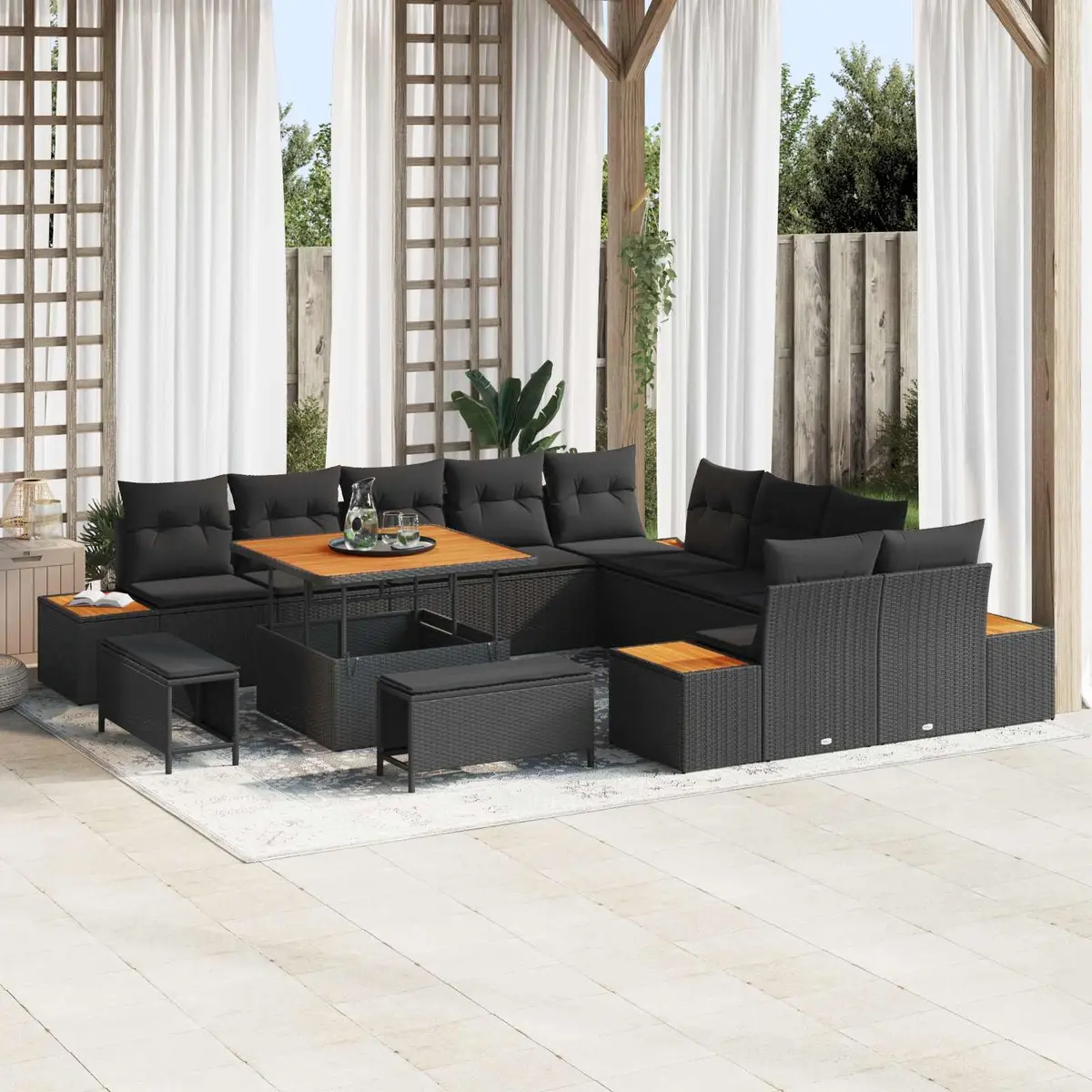 Garden Sofa Set Poly Rattan 13 Pieces Black Outdoor Furniture