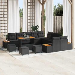 Black Poly Rattan Garden Sofa Set - 14 Pieces with Storage