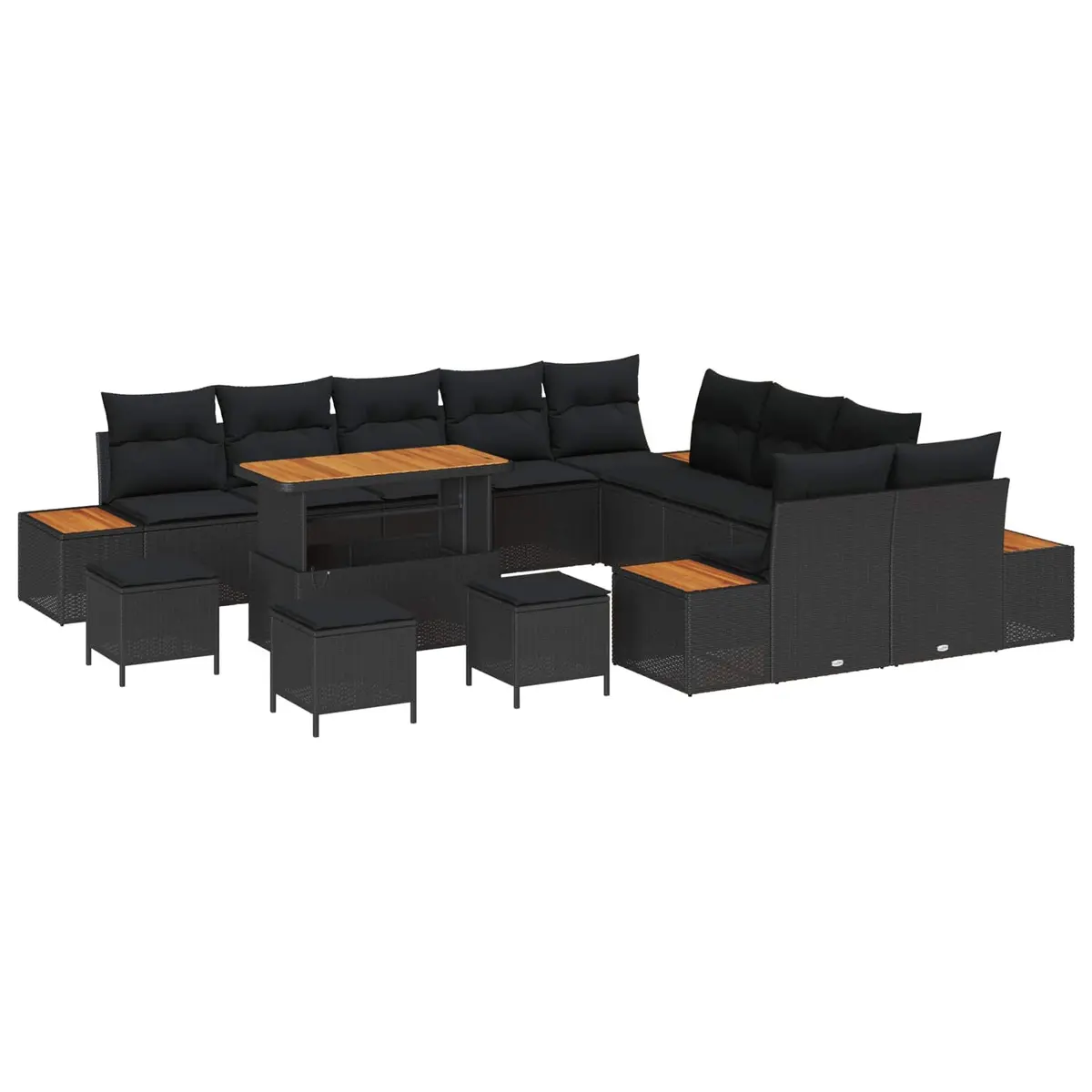 Garden Sofa Set 14 Pieces Black Poly Rattan Outdoor Patio Furniture with Storage