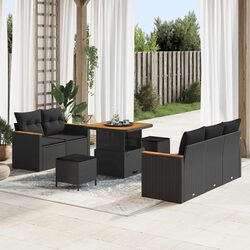 10-Piece Modular Outdoor Sofa Set with Cushions in Black