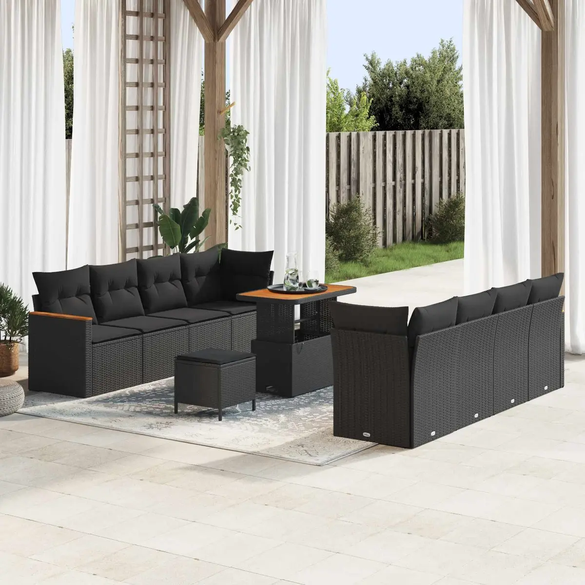 Outdoor Garden Sofa Set 12 pcs Modular Black Poly Rattan with Cushions