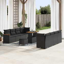 Outdoor Garden Sofa Set 12 pcs Modular Black Poly Rattan with Cushions
