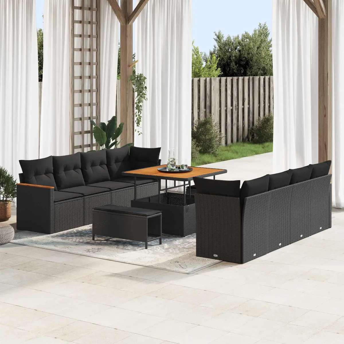 Modular Outdoor Garden Sofa Set Poly Rattan Weave Powder Coated Steel 12 Pieces Black
