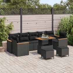 Durable 10-Piece Modular Garden Sofa Set in Black Rattan