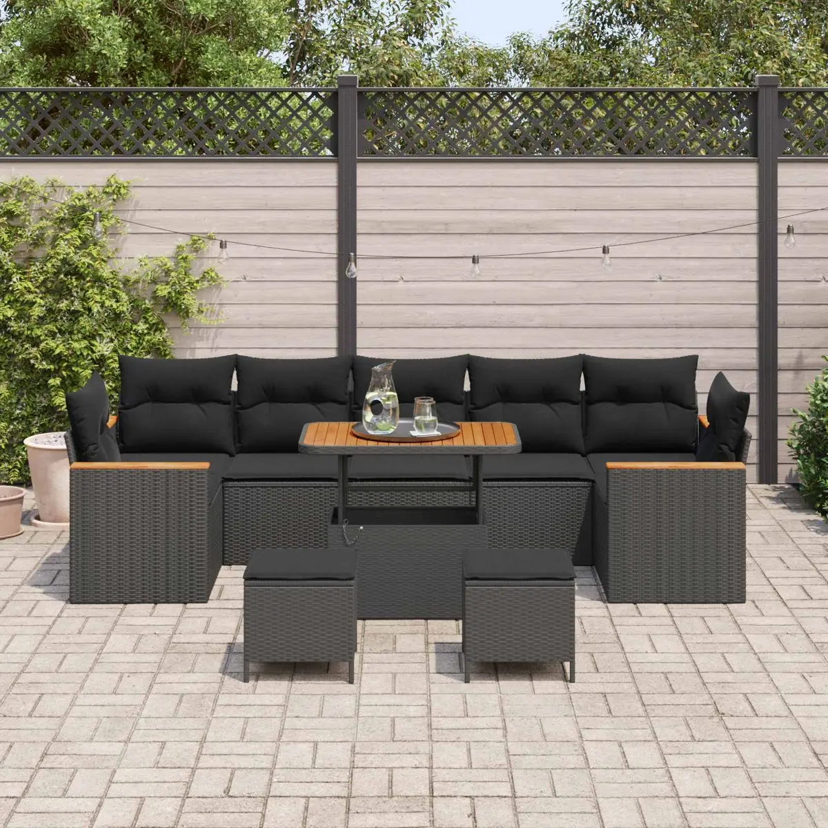 10-Piece Modular Garden Sofa Set in Black Rattan