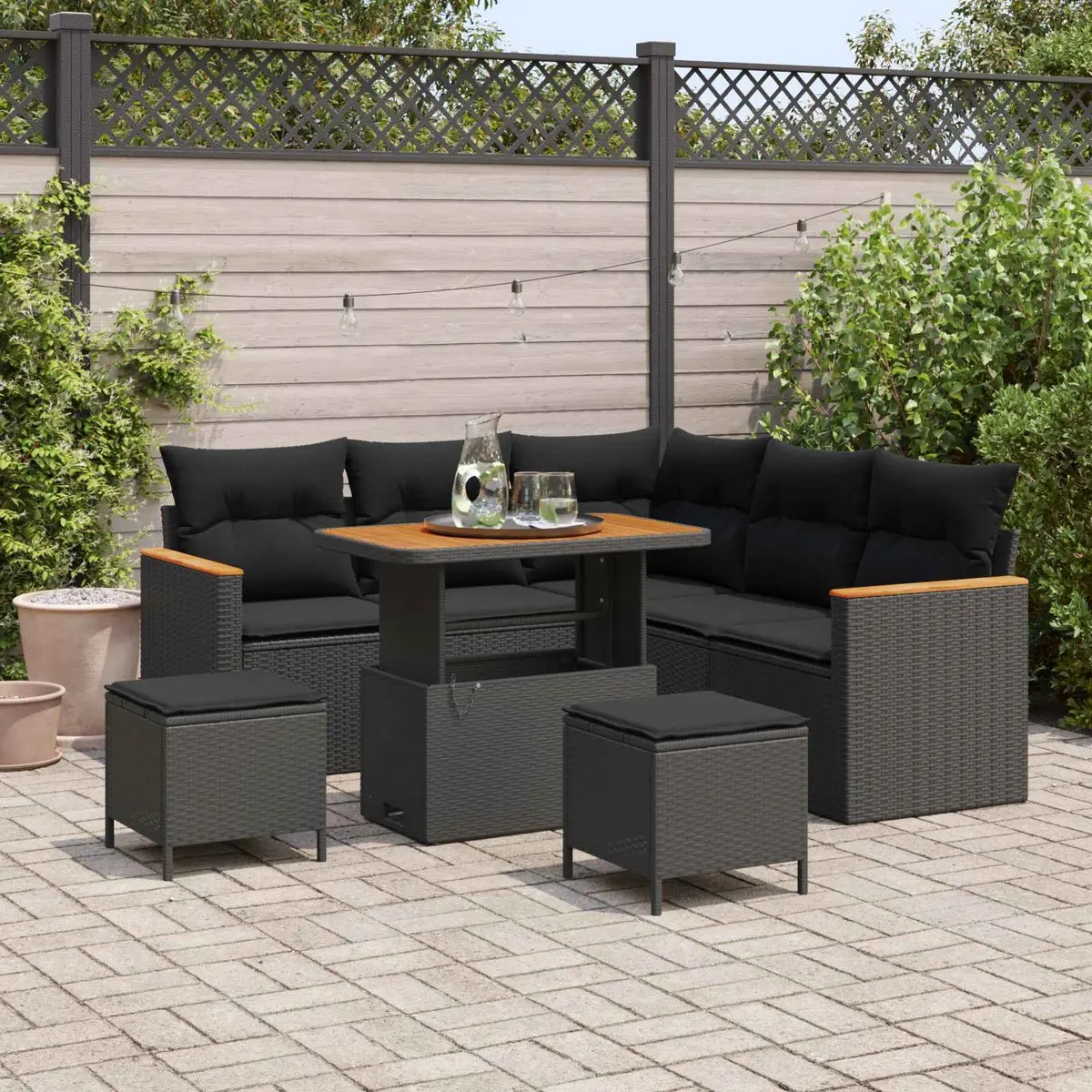 Outdoor Sofa Set Poly Rattan 8 Pieces Modular Garden Furniture Black