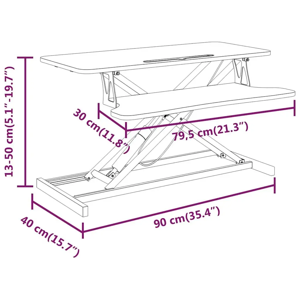 Adjustable Height Workstation Desk 90x40cm