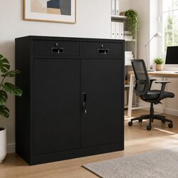 Office Storage Cabinet Black Steel File Organizer Locker 90x40x102cm Shelves