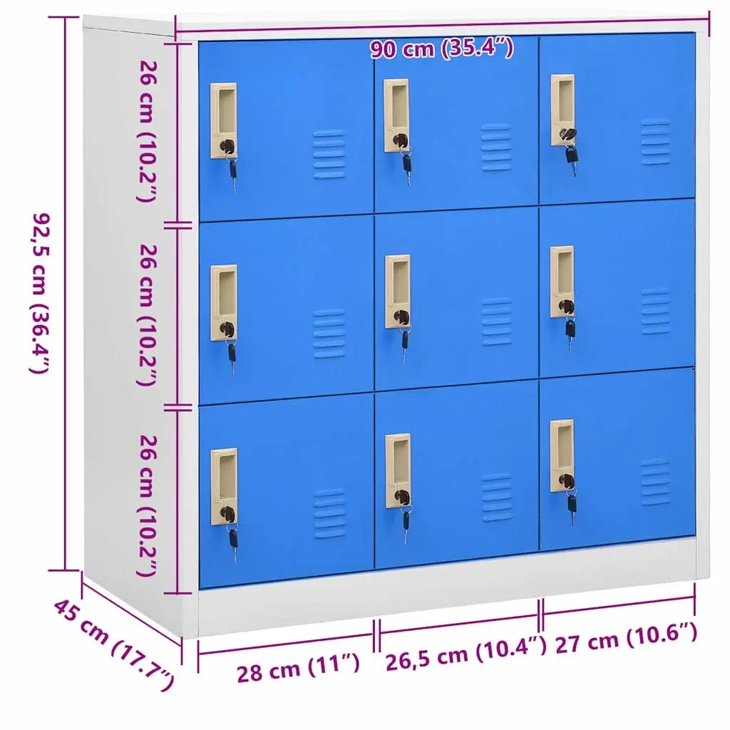 Locker Cabinet Steel 92.5cm Blue Grey