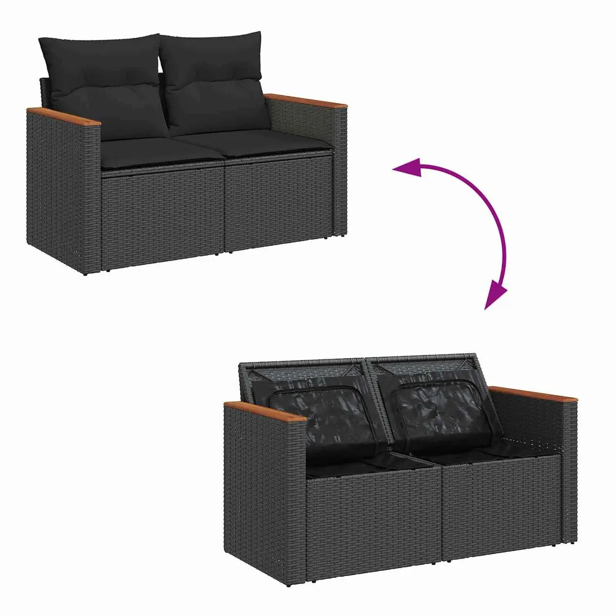 9-Piece Modular Black Poly Rattan Garden Sofa Set