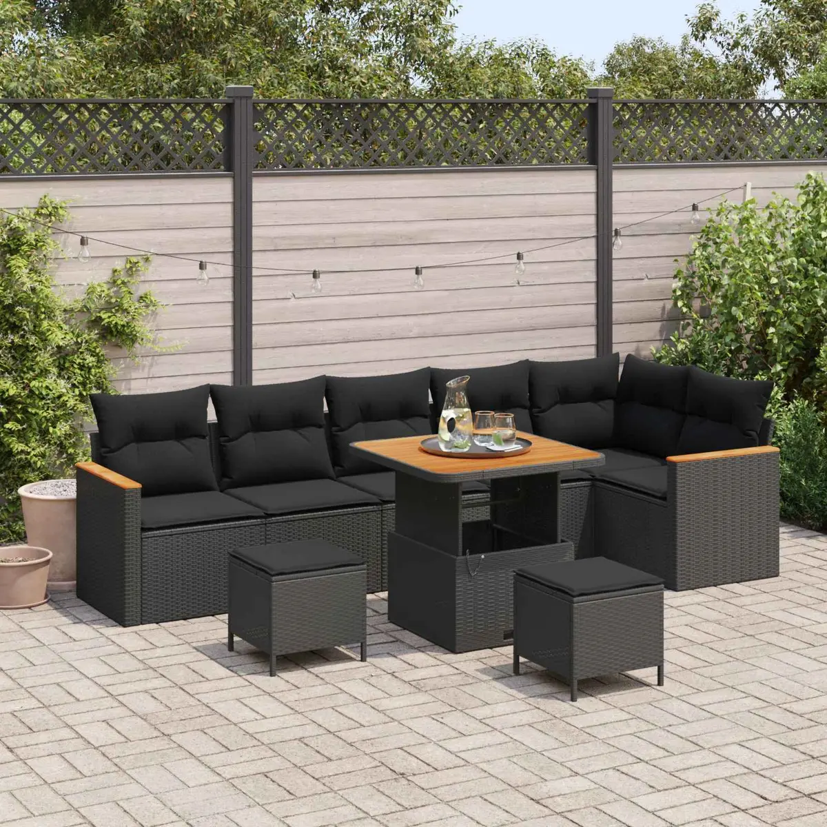 9-Piece Modular Outdoor Sofa Set in Black