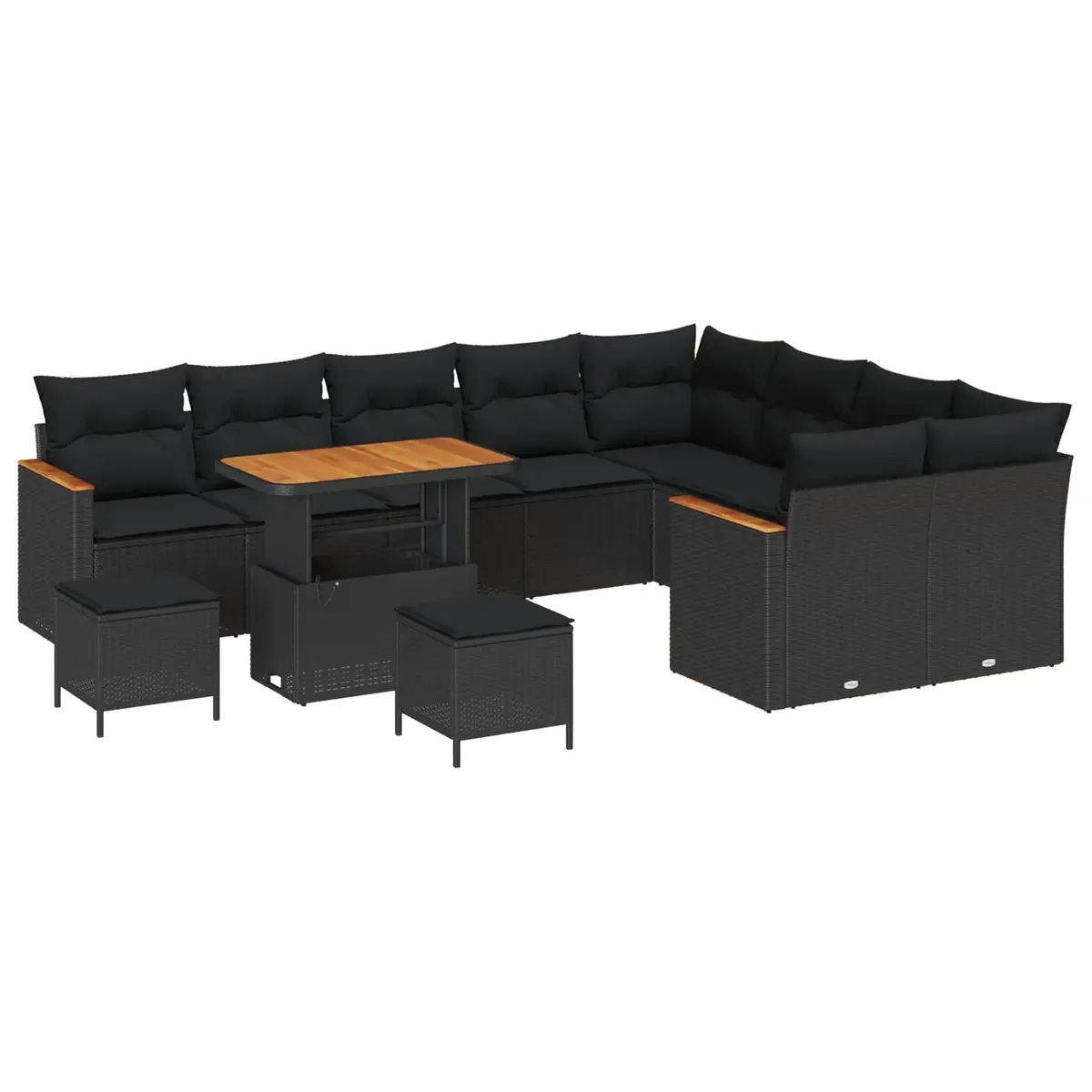 Modular Garden Sofa Set 12-Piece Black Rattan Seating