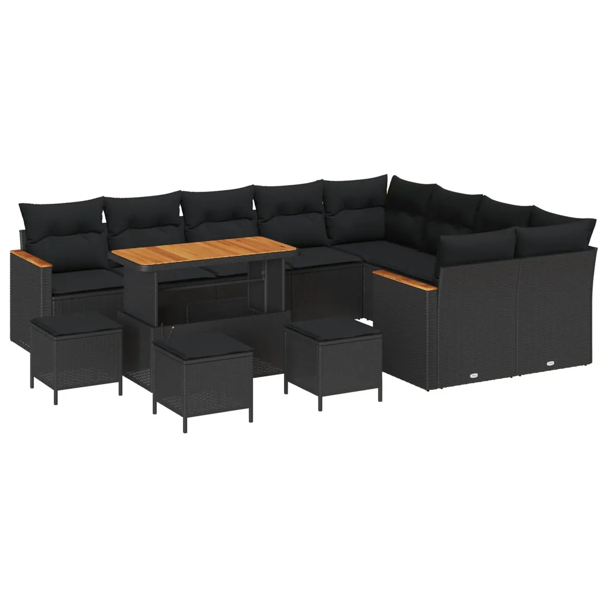 13-Piece Black Poly Rattan Modular Sofa Set