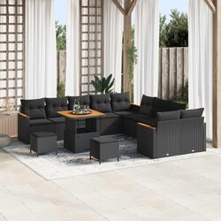 Outdoor Garden Sofa Set 13 Pieces Modular Black Poly Rattan with Cushions