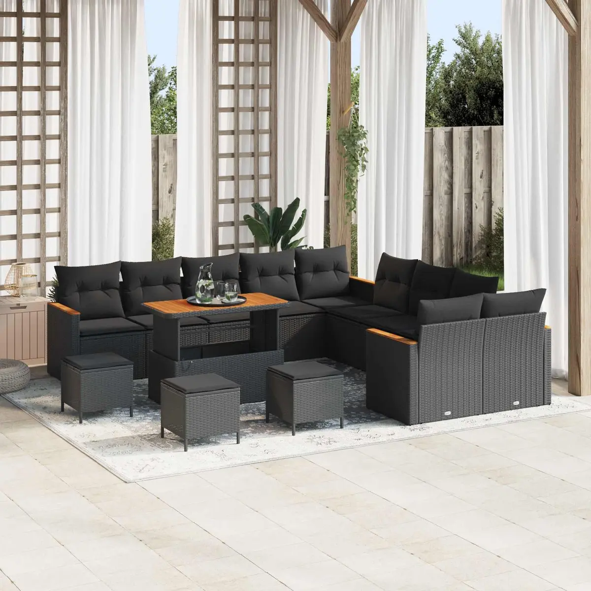 Modular Garden Sofa Set 14 Pcs Black Rattan
