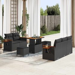 Outdoor Garden Sofa Set 10 Pcs Black Poly Rattan Modular Lounge Seating with