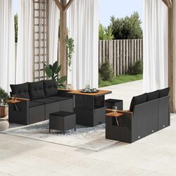 11 Piece Modular Outdoor Garden Sofa Set in Black Rattan