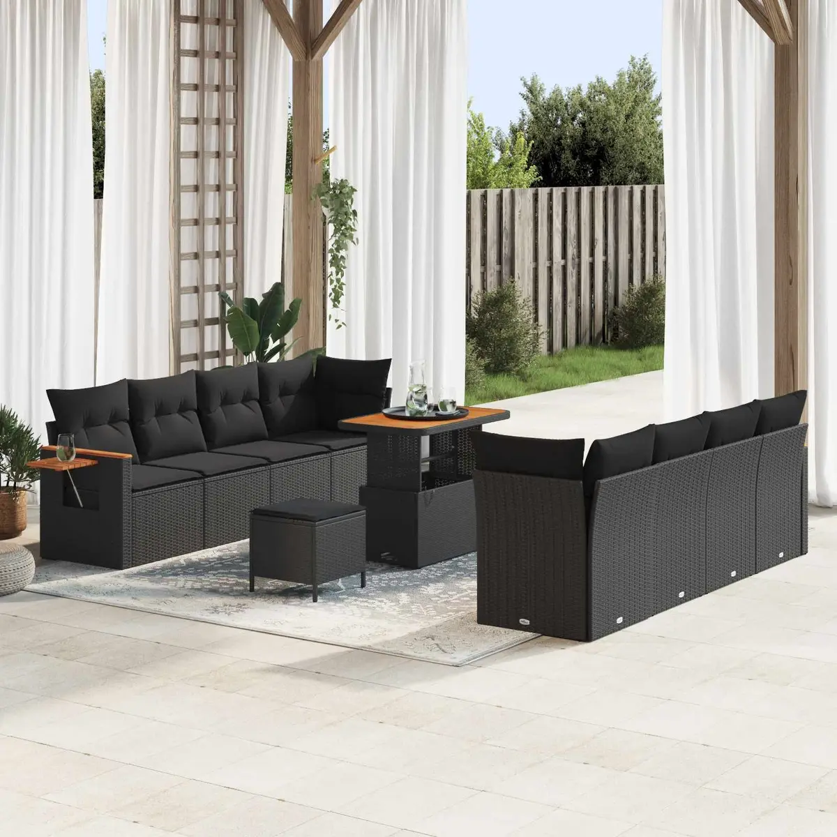 Black Poly Rattan Modular Garden Sofa Set 12 Pcs