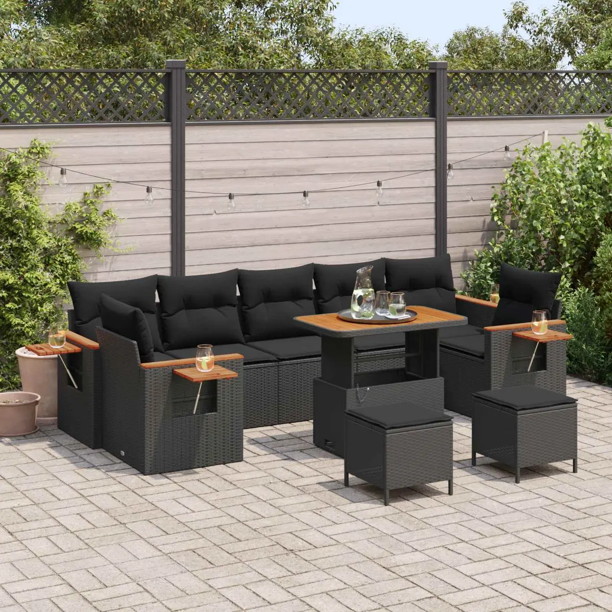 Black Poly Rattan 13-Piece Outdoor Sofa Set
