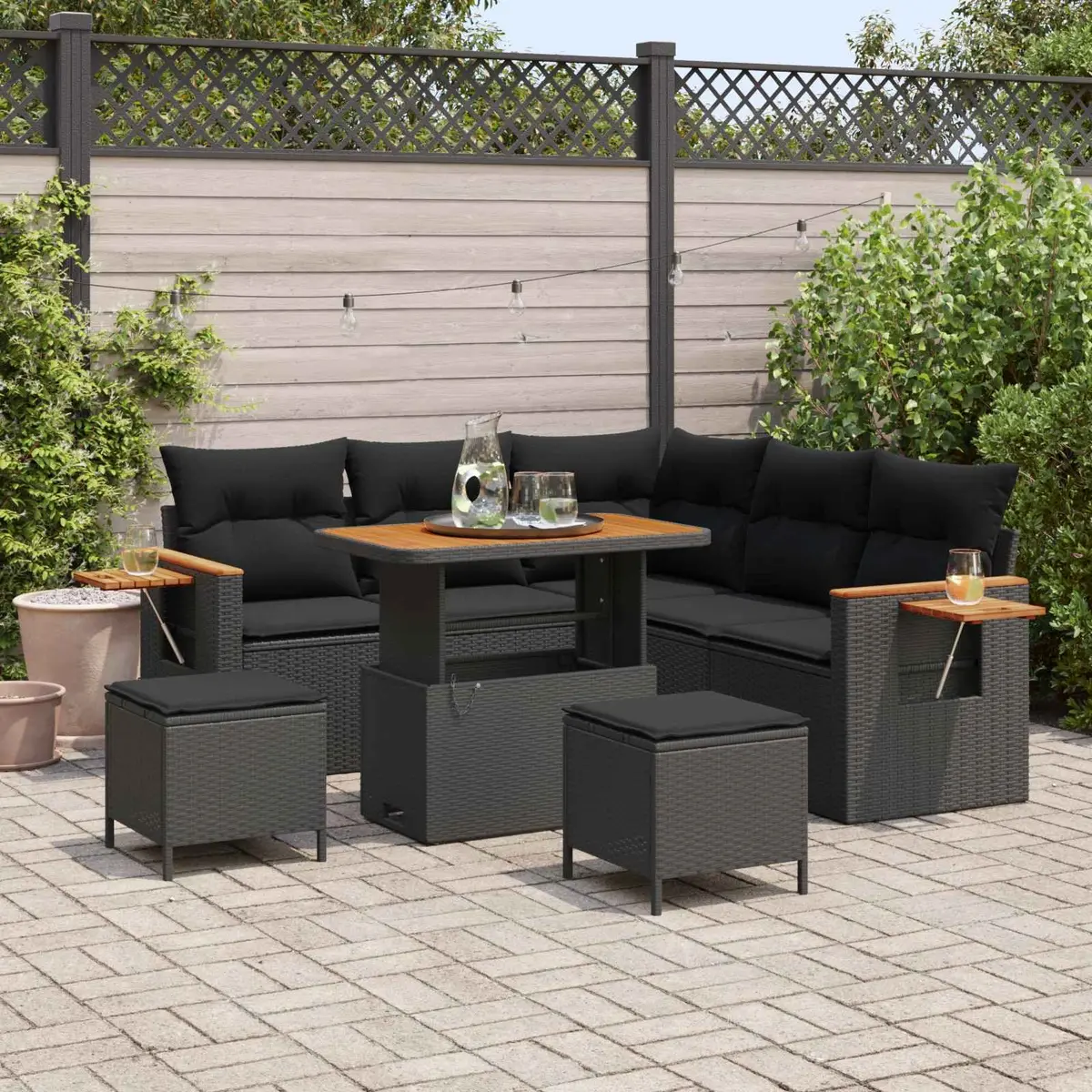 9-Piece Modular Garden Sofa Set in Black
