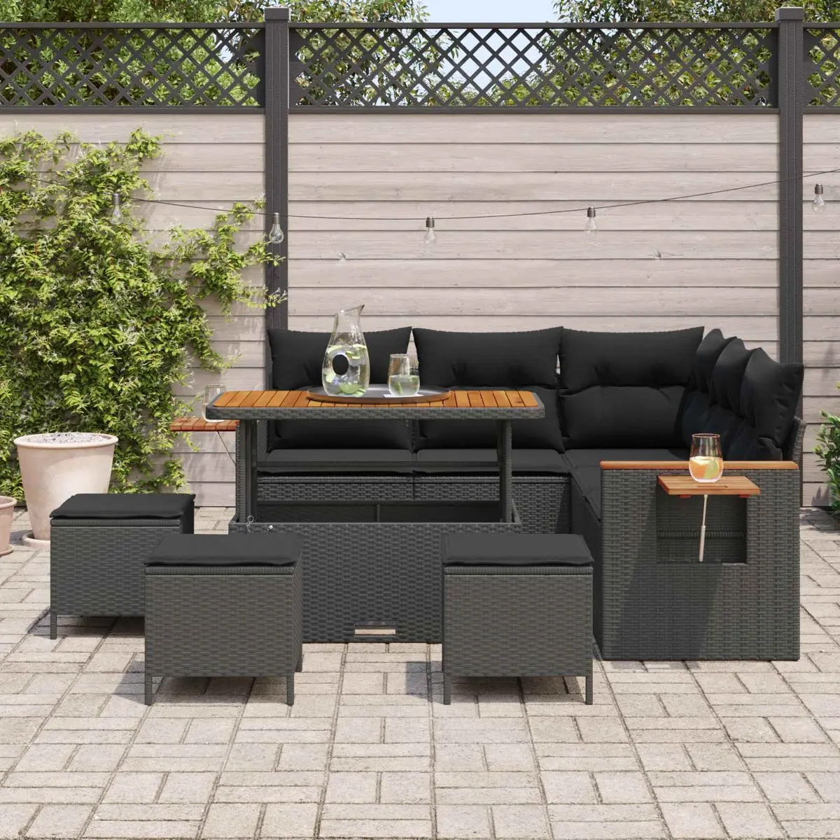 10-Piece Modular Outdoor Sofa Set with Black Cushions