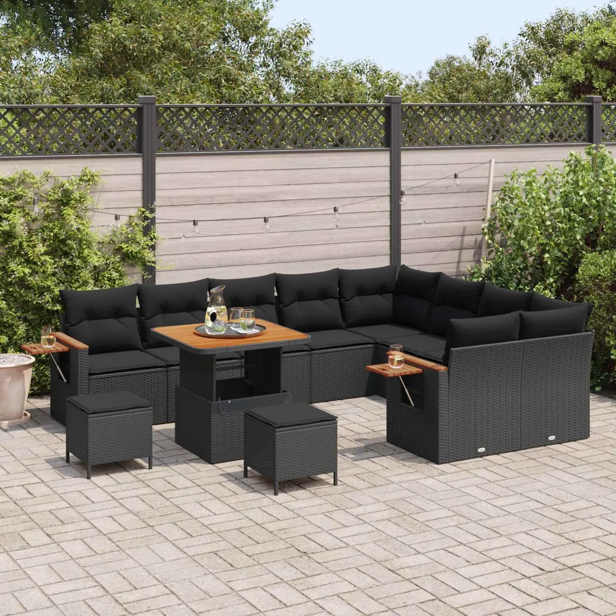 13-Piece Modular Garden Sofa Set in Black