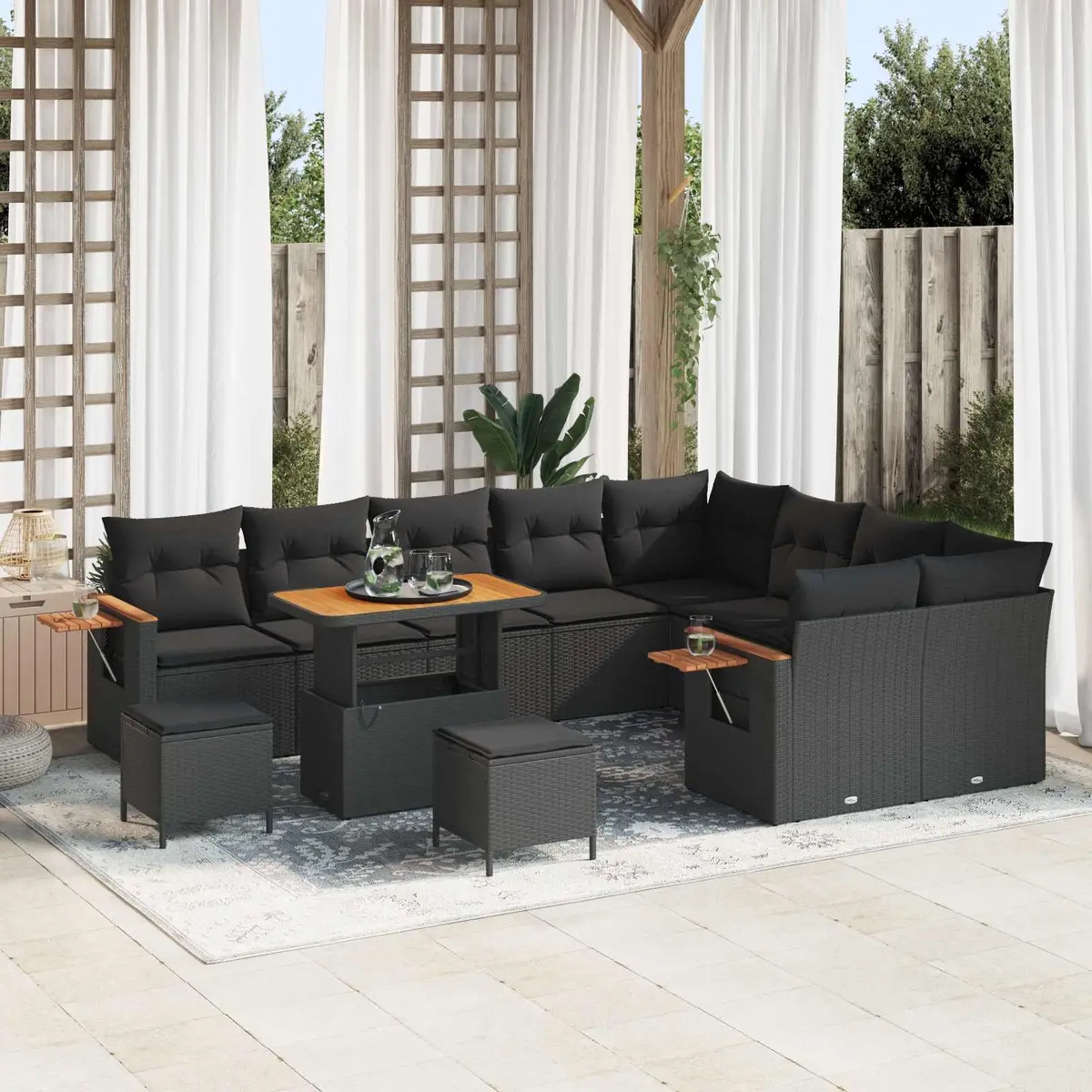 Black Modular Garden Sofa Set 13 Piece Poly Rattan