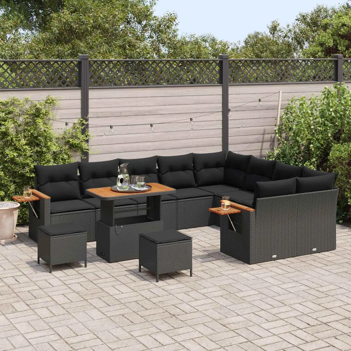 Black Modular Garden Sofa Set 13 Piece Poly Rattan