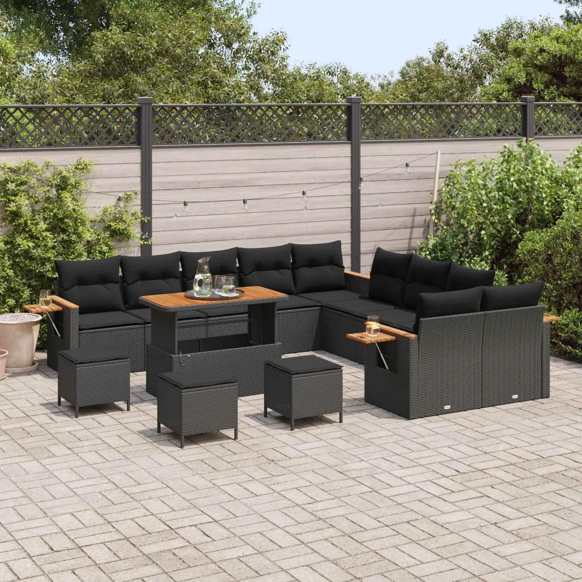 Modular Garden Sofa Set Poly Rattan 18 Pieces Black
