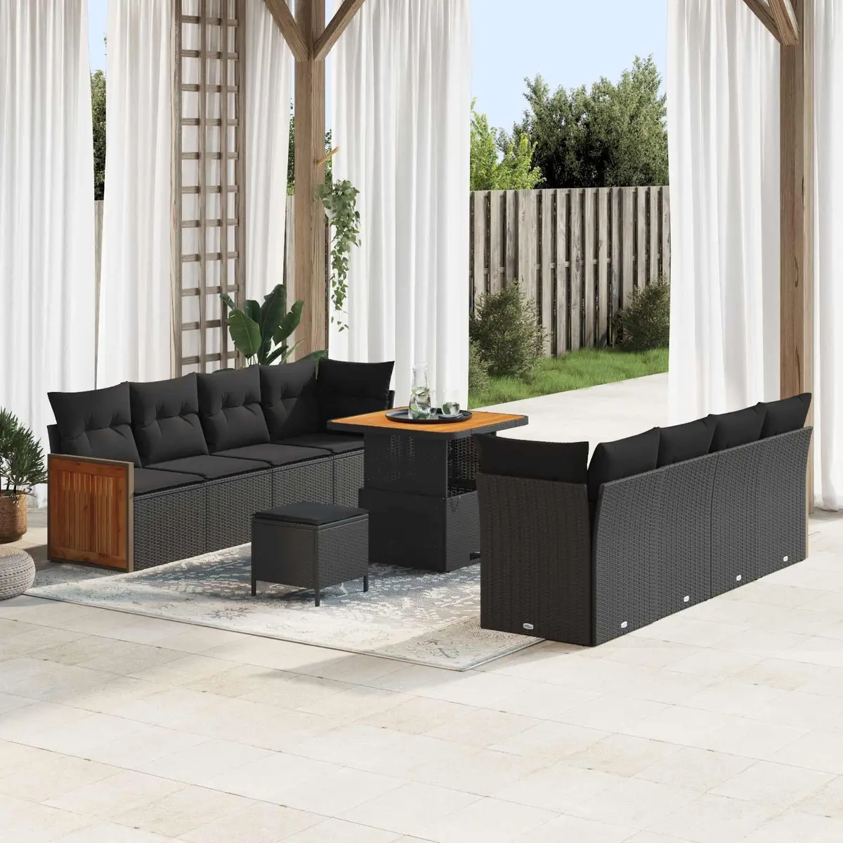 Black Modular Garden Sofa Set with Cushions