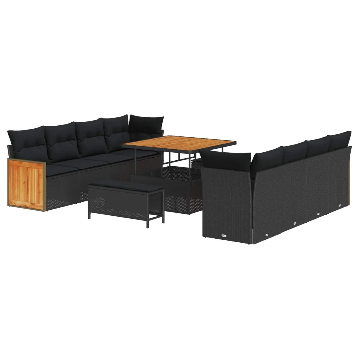 Modular Black Poly Rattan & Acacia Wood Garden Sofa Set