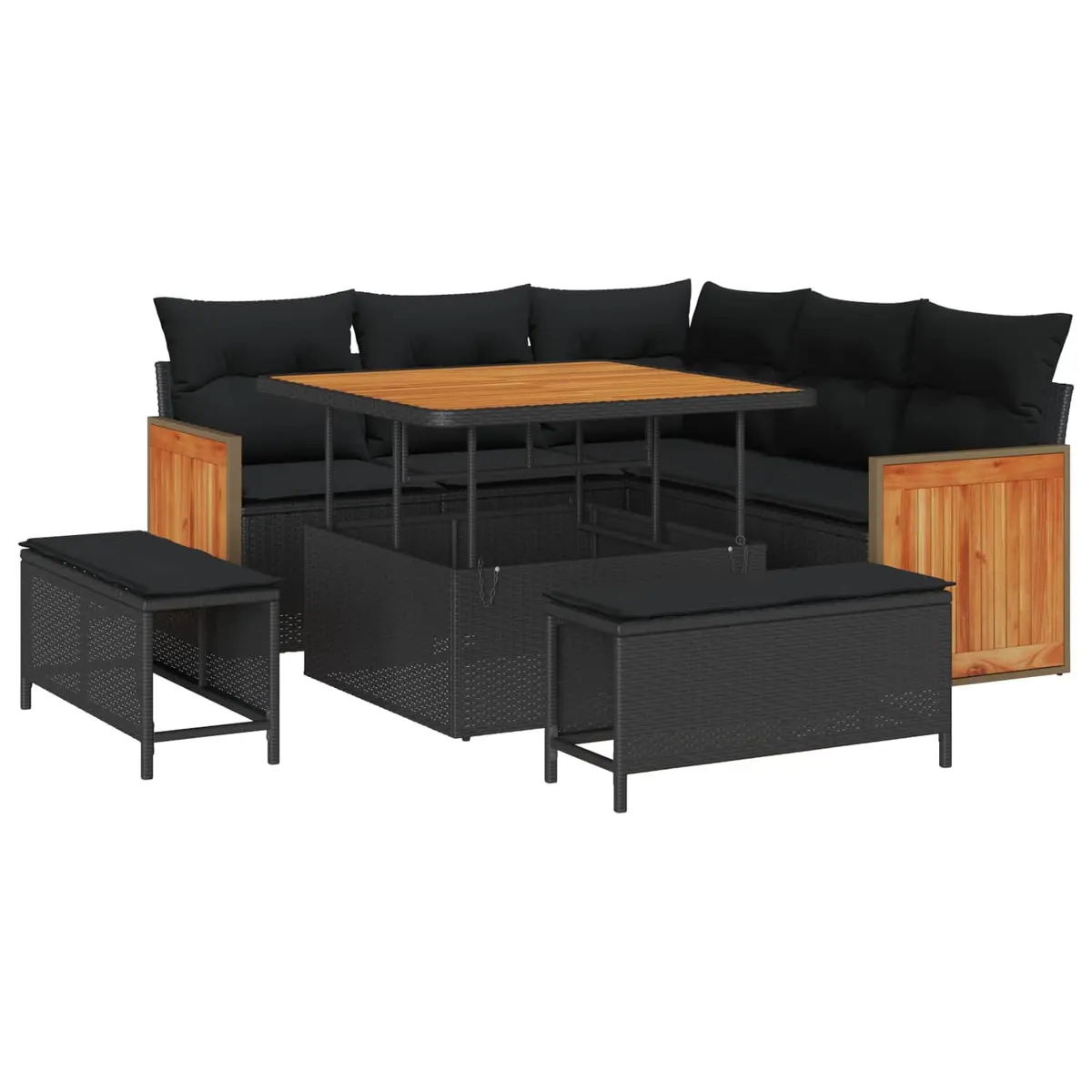 9-Piece Modular Patio Sofa Set in Black Poly Rattan