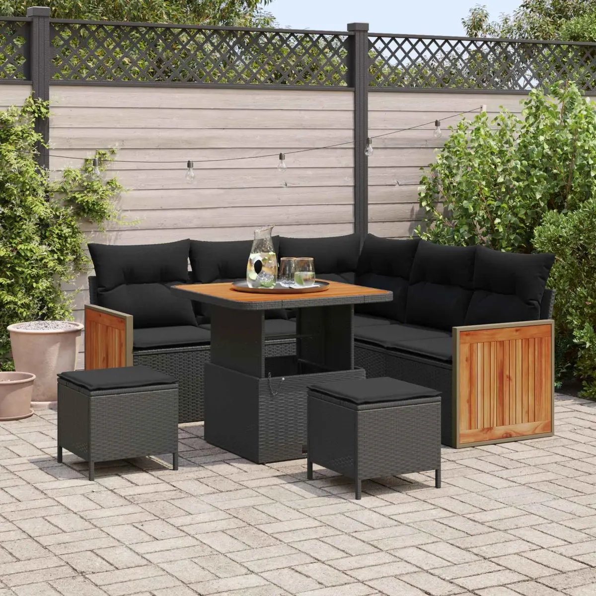 Outdoor Garden Sofa Set 9 Pcs Modular Black Poly Rattan Patio Seating with