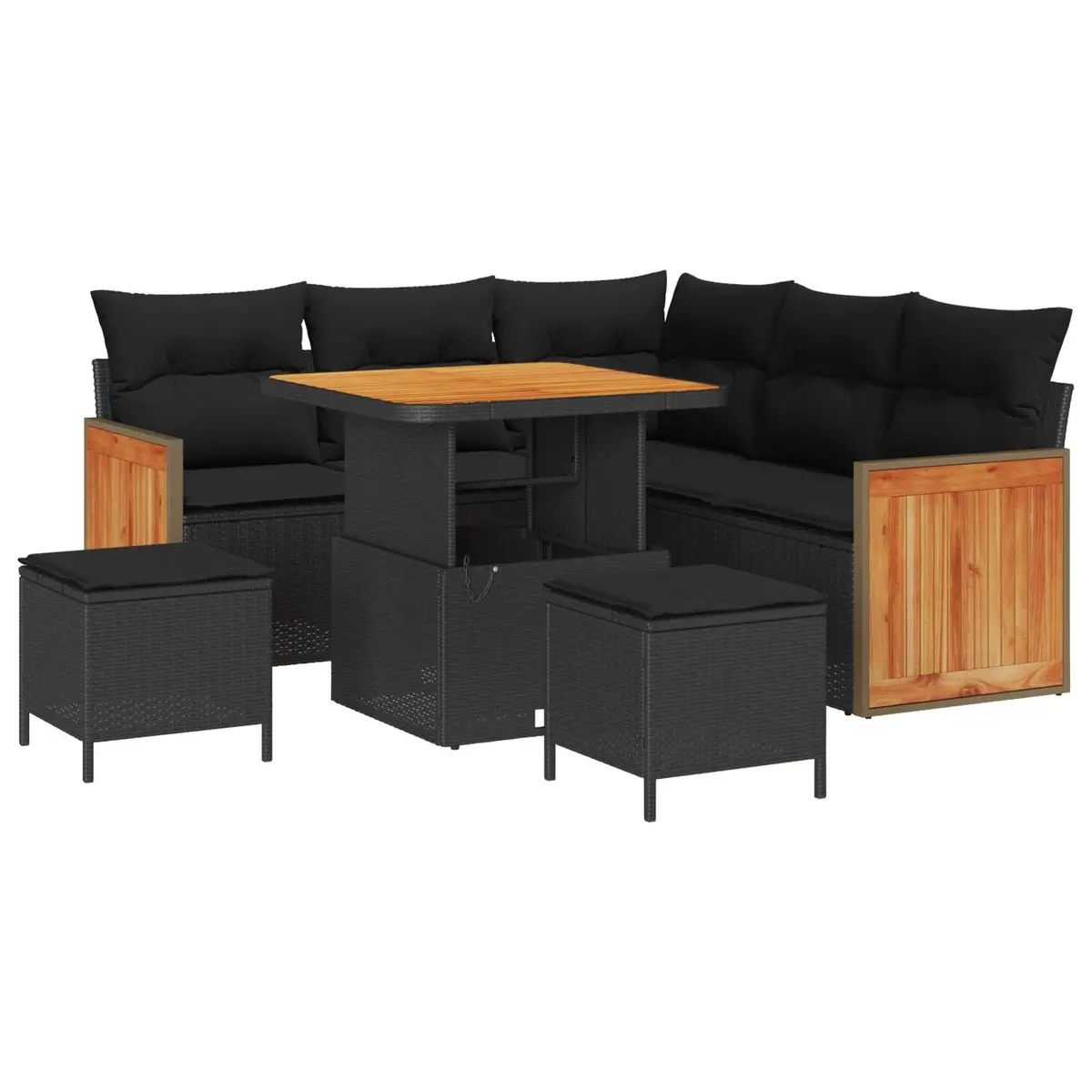 Outdoor Garden Sofa Set 9 Pcs Modular Black Poly Rattan Patio Seating with