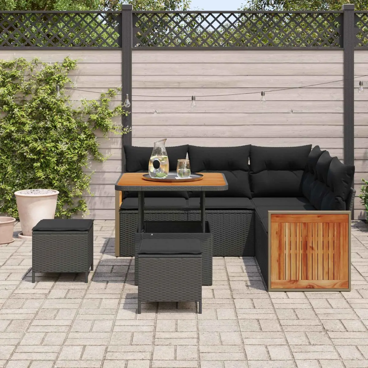 Outdoor Garden Sofa Set 9 Pcs Modular Black Poly Rattan Patio Seating with