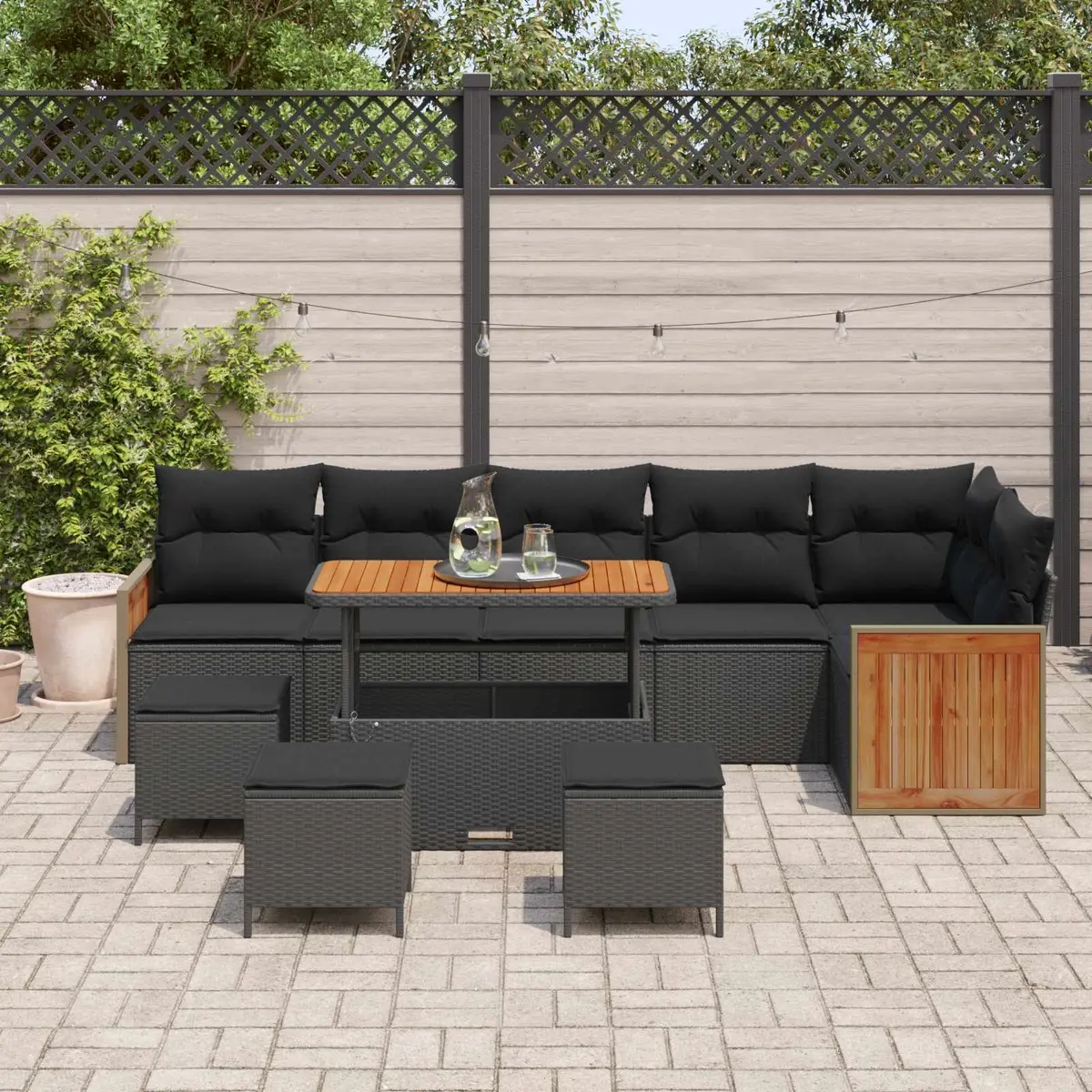12-Piece Modular Garden Sofa Set in Black