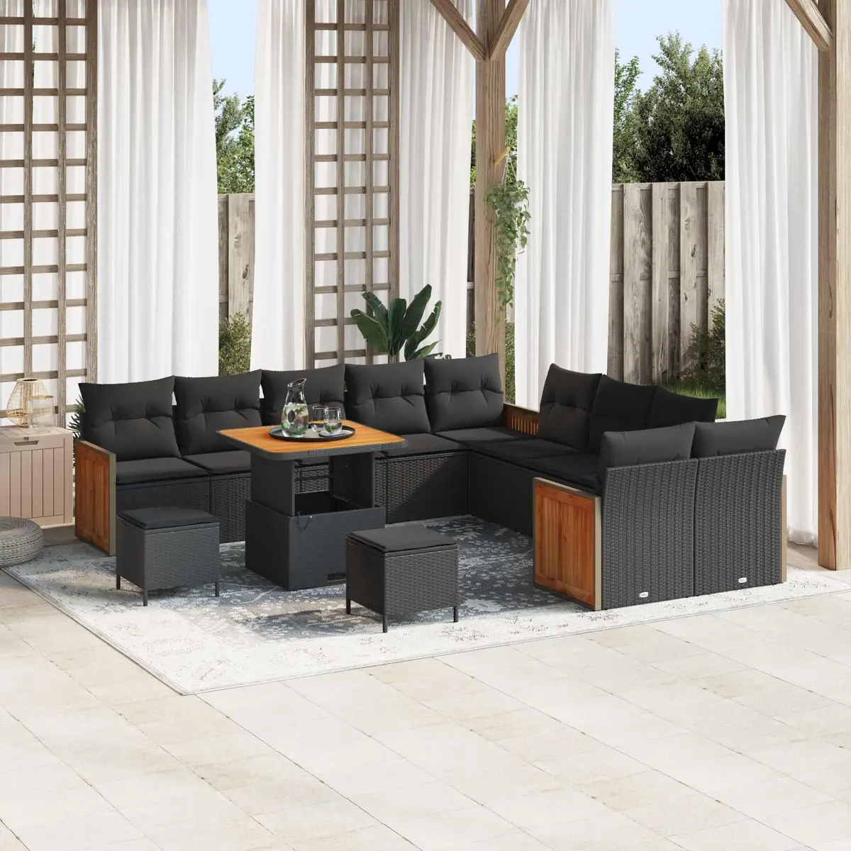 Black Modular Garden Sofa Set 17 pcs with Cushions
