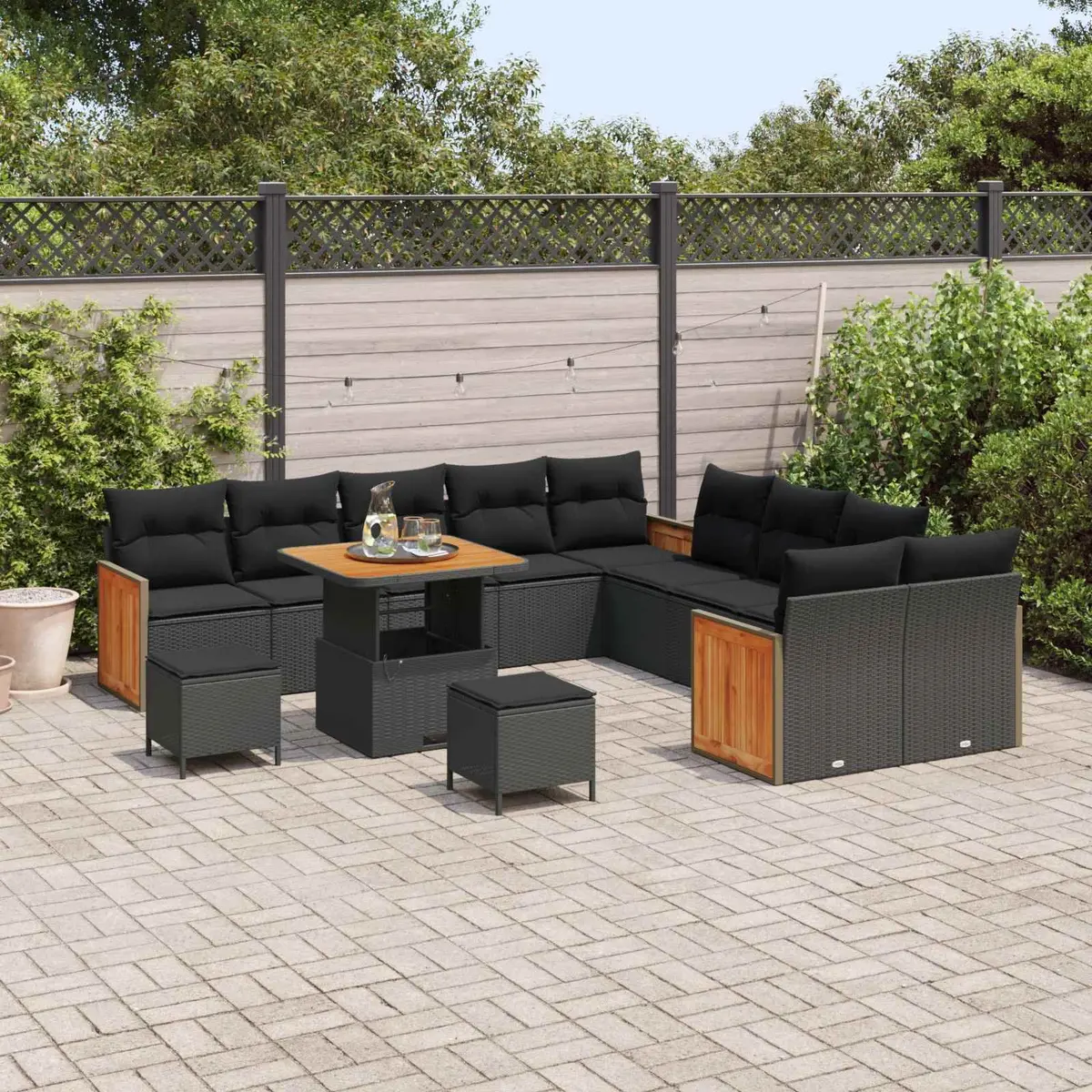 Black Modular Garden Sofa Set 17 pcs with Cushions