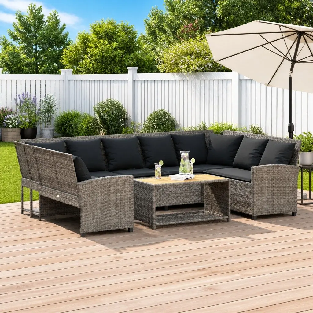 Garden Sofa with Cushions in Grey Poly Rattan