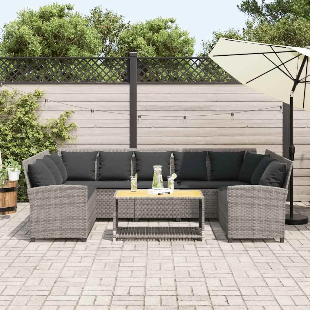 Garden Sofa with Cushions in Grey Poly Rattan