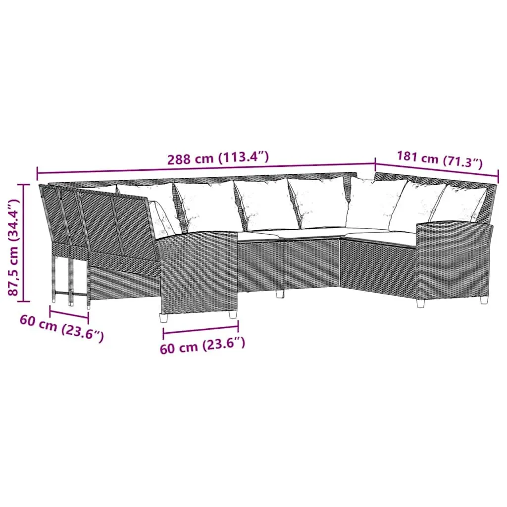 Garden Sofa with Cushions in Grey Poly Rattan